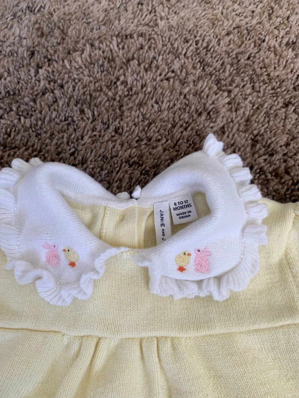 Janie and Jack Bubble Romper 6-12m Ruffle Embroidered Duck Bunny Collar Outfit